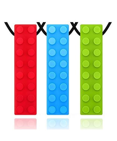 Panny & Mody Sensory Chew Necklace Set Autism ADHD Teething Toys for Kids 3 Pack Chewy Sticks for Boys and Girls(Red Green Blue)