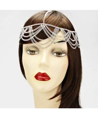 Hair Jewelry Head Band Head Chain for Women and Girls Gold Multi Layer Jewelry Drop Forehead Headband(silver)