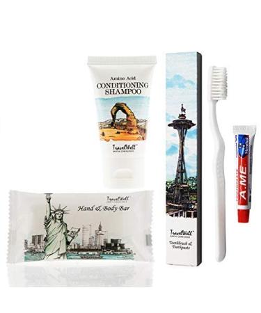 Travelwell Landscape Series Travel Size Mini Soap Bars 1.0oz/28g  Shampoo & Conditioner 2 in 1  Tooth Cleaners 20 each Individually Wrapped | Travel Size Toiletries | Hotel Toiletries Bulk Set