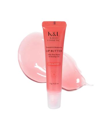 K & L Kaylei Cosmetics Lip Butter  Shea Butter & Rosehip Oil  Strawberry Scented  0.52 oz (15g)  Lip Mask  Gloss  Silky & Lush Lips  Deep Hydration  Nourishing Essential Lip Care  Balm  Made in Korea RED - Strawberry