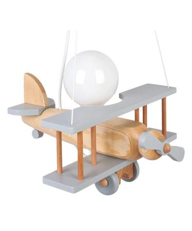 Hallux children's room decoration lamp made of wood girls & young children's lamp children's room lamp ceiling lamp Small aircraft - gray / natural wood gray / nature
