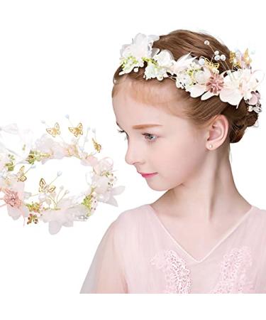Flower Crown  Flower Crowns for Women  Adjustable Flower Headband Hair Wreath with Butterfly  Flower Girl Headpiece Floral Crown for Wedding Ceremony Party Festival Communion