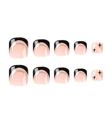 Short False Toenails Press On Toenails-Shiny Artificial Toenails French Full Cover Toe Nails Nails Supplies Decor Black Full Cover False Toenails Artificial Toenails French Press On Toenails
