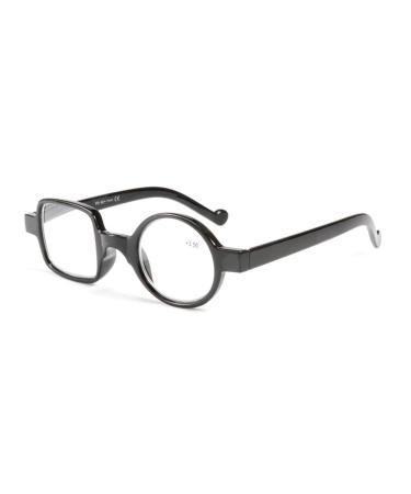 XWGlory Eyeglasses For Elderly Retro Leopard Asymmetric Round Square Reading Glasses Women Men Presbyopia Black +1.5