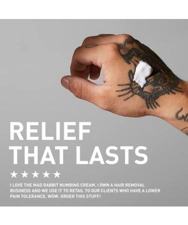 Mad Rabbit Tattoo Numbing Cream 5% Lidocaine - Maximum Strength Topical Anesthetic with Vitamin E - Fast-Acting Pain Relief for Tattoos - Vegan - 1.5 Oz - Buy Online on GoSupps.com