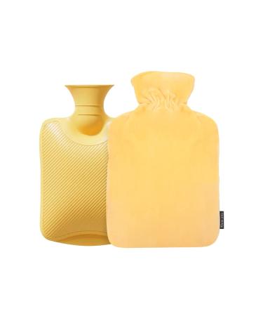 1L Hot Water Bottle with Soft Cover - 1000ml Hot Water Bag Warm Water Rubber Bottle with Removable Covers for Hand & Feet & Bed Warmer Gifts for Kids Men & Women Hot & Cold Compress Pain Relief 1000ml-Yellow