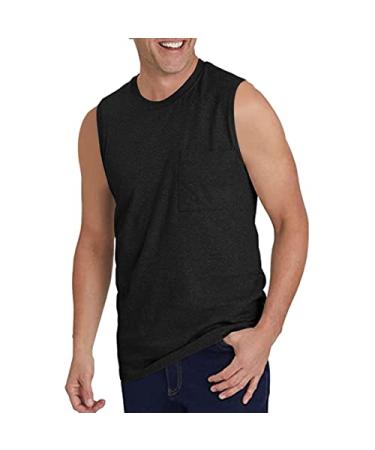 ZDDO Men's Sleeveless Gym Tank Tops with Pocket Workout Bodybuilding Muscle T Shirts Athletic Fitness Sports Tanks Navy XX-Large