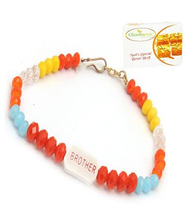 Rakhi for Brother Rakhis Online AA0001 - Multicolour Bracelet Rakhi with 400 GMS of Besan Barfi