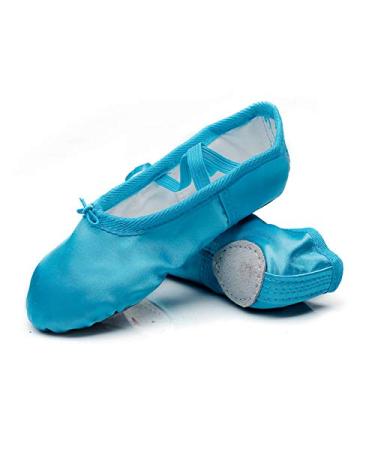 MSMAX Girls Ballet Shoes Satin Performa Dance Slippers for Kids 11 Narrow Little Kid Blue