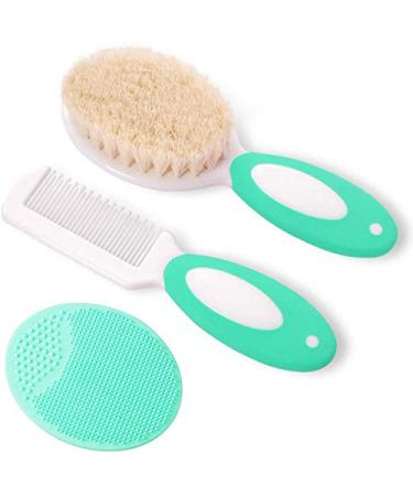 Baby Hair Brush and Comb Set for Newborns & Toddlers | Natural Soft Goat Bristles | Ideal for Cradle Cap | Perfect Baby Registry Gift (Green)