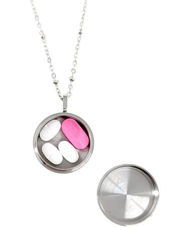Round Pill Locket Necklace | Secure Closure Pill Box Jewelry for Nitroglycerin & Keepsakes - 26" Silver - Buy Online on GoSupps.com