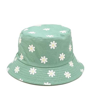 Mashiaoyi Unisex Print Double-Side-Wear Reversible Bucket Hat Small Flower Green