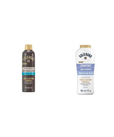 Gold Bond Men's Body Powder Spray 7 oz. and Body Powder 10 oz. Bundle - Nightfall and Fresh Clean Scents 7 Ounce (Pack of 1) Talc-Free Nightfall + Body Powder 10 oz.
