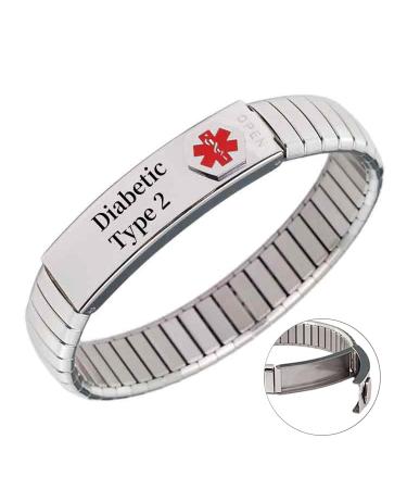 Convenient Expandable Medical Alert Bracelets for Women Men Come with Medical info Card Enclose Privacy in the Lift up Section Width:13mm Diabetic Type 2 18cm