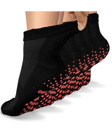 Aaronano 6 Pairs Diabetic Socks Non Slip Hospital Gripper Socks Women Men Black Large