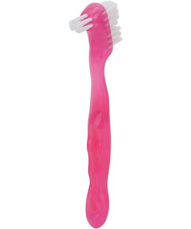 Denture Toothbrush - Double Sided Soft Bristles for Gentle Plaque and Dirt Removal - Ergonomic and Portable Design - Pink - Buy Online on GoSupps.com
