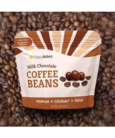 Happy Bites Milk Chocolate Covered Espresso Coffee Beans - 16 oz Resealable Pouch Bag - Premium Chocolate - 1lb Pack - Buy Online on GoSupps.com