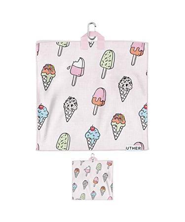 Uther Pocket Golf Towel  Premium Microfiber Towel with Carabiner Clip, Golf Accessories  11 Inch x 11 Inch, Ice Cream Drip Print