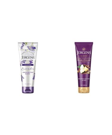 Jergens Lavender Body Butter Body and Hand Lotion Moisturizer for Women 7 Fl Oz (Pack of 1) & Shea + Cocoa Butter Body Lotion for Dry Skin Deep Conditioning Moisturizer