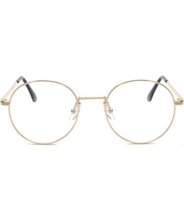 ALWAYSUV Retro Metal Frame Glasses | Classic Round Flat Mirror Decorative Eyewear with Clear Lenses - Buy Online on GoSupps.com