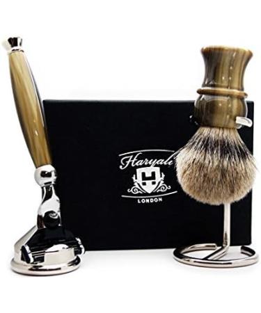 Premium Badger Hair Shaving Brush with Triple Interchangeable Head & Stand | International Shipping Available - Buy Online on GoSupps.com