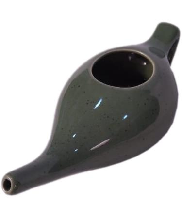 Leak Proof Durable Ceramic Neti Pot Comfortable Grip | Microwave and Dishwasher Friendly Natural Treatment for Sinus and Congestion (Olive Green Mat)