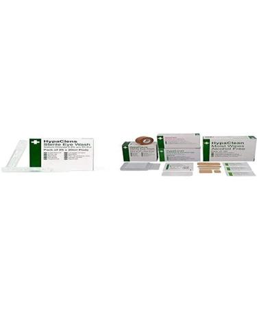 HypaClens Sterile Eye Wash Pods (Pack of 25) with Safety First Aid Essentials Pack - Eye Wash Plasters Wipes Dressings and Tape (251 Pieces)