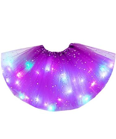 Nicute Women's LED Tutu Skirt Light Up Tutus Layered Tulle Ballet Dance Skirt Sparkly Party Tutu Costume for Women and Girls Dark Purple With Star