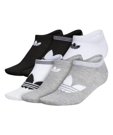 adidas Originals Women's Originals Trefoil Superlite 6-Pack No Show Medium Heather Grey/White/Black