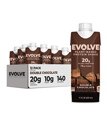 Evolve Plant Based Protein Shake Double Chocolate 20g Vegan Protein Dairy Free No Artificial Sweeteners Non-GMO 10g Fiber 11oz (12 Pack) (Formula May Vary)