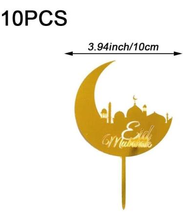 Eid Mubarak Cupcake Toppers 10pcs Eid Acrylic Cupcake Topper Ramadan Cake Decorations Kareem Party Supplies for Muffin Cake Gold - Buy Online on GoSupps.com