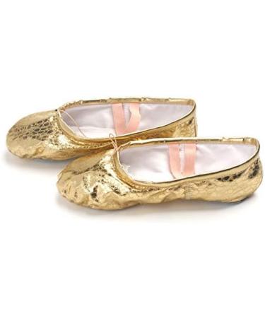 Womens Leather Ballet Slippers - Gold Ballroom Dance Shoes with Suede Split-Sole - Buy Online on GoSupps.com