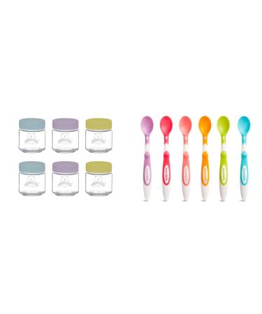Kilner Kids 110 Millilitre Set of 6 Glass Jars & Munchkin Soft Tip Toddler & Baby Spoons Baby Weaning Spoons Set with Ergonomic Handles 110ml + Soft Tip Toddler & Baby Spoons