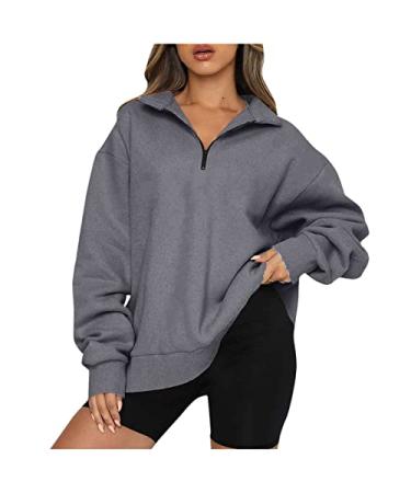 BFAFEN Oversized Sweatshirt for Women Casual Quarter Zip Pullover Long Sleeve Solid Color Shirts Teen Girls Y2K Clothing Dark Gray X-Large