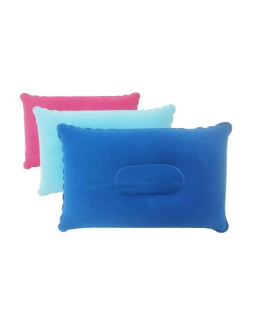 MXJZW Camping Travel Pillow Small Squared Flocked Fabric Air Pillow, Compact, Comfortable and Ergonomic Inflatable Pillow, Used to Support Camping and Hiking (3 Pack /Royal Blue/Rose Red/Light Blue)