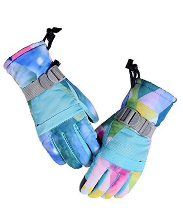 Ski Gloves Touches Screen Non-Slip Waterproof Winter Gloves Snowboard Gloves Warm Snow Snowmobile Gloves for Children Aged 7-9(XS ) Multicolor X-Small