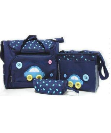 4pcs Car Cute as a Button Embroidery Baby Nappy Changing Bag (Dark Blue)