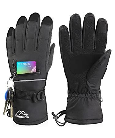 Miushion Winter Ski Mittens for Men & Women, Warm Adult Snow Mitts for Cold Weather, 3M Thinsulate Touch Screen Snowmobile Gloves for Snowboarding, Skiing, Shoveling Outdoor Sports Black Style Small