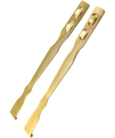MagiDeal 4x 2x Multifunction 2 in 1 Wooden Massager - Long Handle Back Scratcher for Neck and Belly Relief | International Shipping Available - Buy Online on GoSupps.com