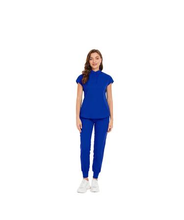 niaahinn Scrub Set for Women Scrub Top & Scrub Jogger Pant with Multiple Pockets Medium Uniform Suit Royal Blue XX-Large