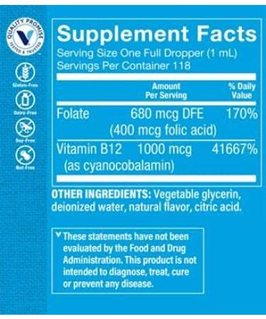 Vitamin Shoppe Liquid Vitamin B12 with Folic Acid - Raspberry Flavor | Energy Support & Folic Acid | 4 Fl Oz Bottle - Buy Online on GoSupps.com
