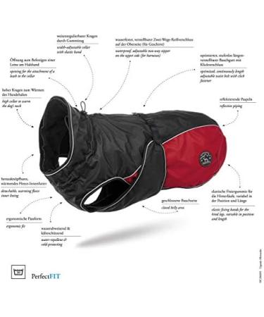 Hunter Uppsala Allrounder Dog Coat - 2-in-1 Detachable Fleece Lining Water-Repellent Anthracite/Red for All-Weather Protection - Buy Online on GoSupps.com