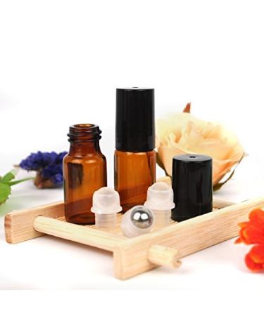 12-Pack Amber Glass Roll-On Bottles with Steel Roller Balls & Black Lids - 5ml Essential Oil & Perfume Containers - Buy Online on GoSupps.com