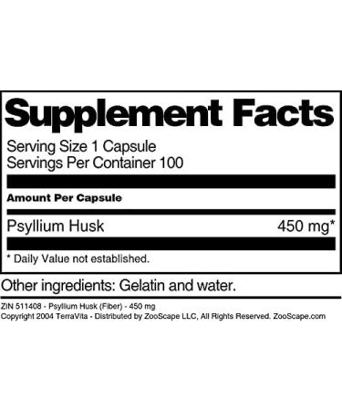 Psyllium Husk (Fiber) - 450 mg (100 Capsules ZIN: 511408) - 3 Pack - Buy Online on GoSupps.com