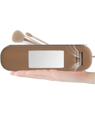 Travel Makeup Brush Holder with Makeup Mirror New Upgrade Silicone Portable Cosmetic Face Brushes Holder with Anti-Fall Out Zipper Closure Large Makeup Brush Holder Travel Essentials for Women