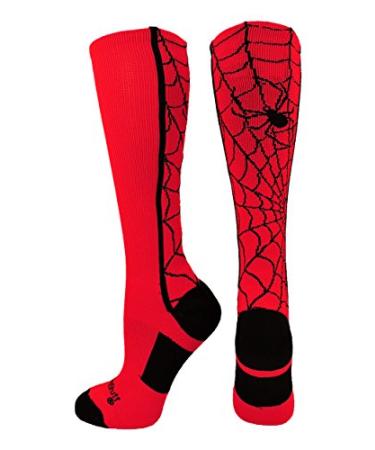 MadSportsStuff Crazy Spider Web Over the Calf Athletic Socks Scarlet/Black Large