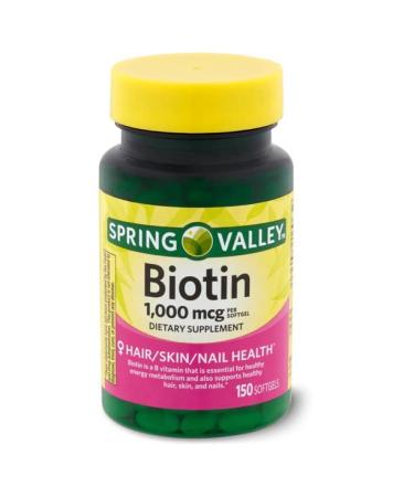 Spring - Valley Biotin 1000 Mcg Softgels for Healthy Skin Hair and Nails - 150 Softgels Pack of 2 300 Count (Pack of 1)