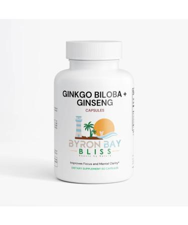 Byron Bay Bliss Ginkgo Biloba + Ginseng Capsules Brain Support 60 Count Natural Ingredients
