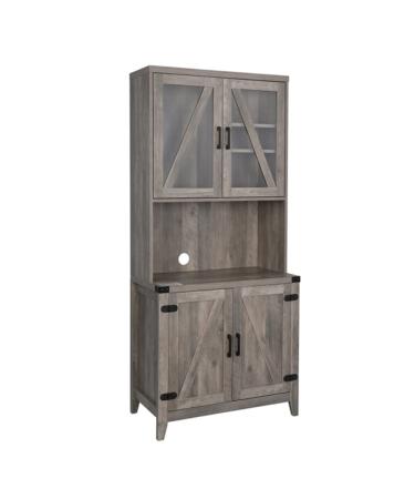 Tall Cabinet with 4 Doors with 8 Characters Wine Glass Rack 3 Internal Baffles Adjustable Density Board Sideboard (Color : A Size : As Shown) (A As Shown)