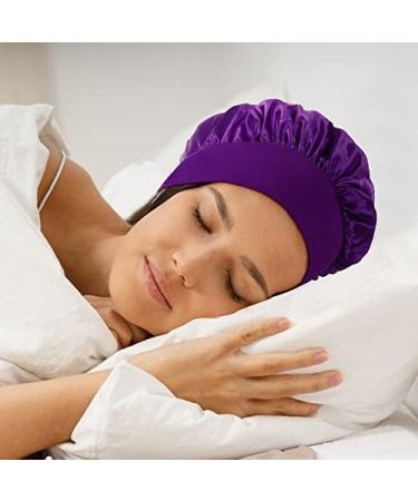 LADES Silk Satin Bonnet-4 Packs Women Satin Hair Bonnet for Curly Hair Satin Bonnet Silk Sleep Cap Silk Hair Wrap for Sleeping Black Hair Black+Purple+Red+Sapphire blue - Buy Online on GoSupps.com